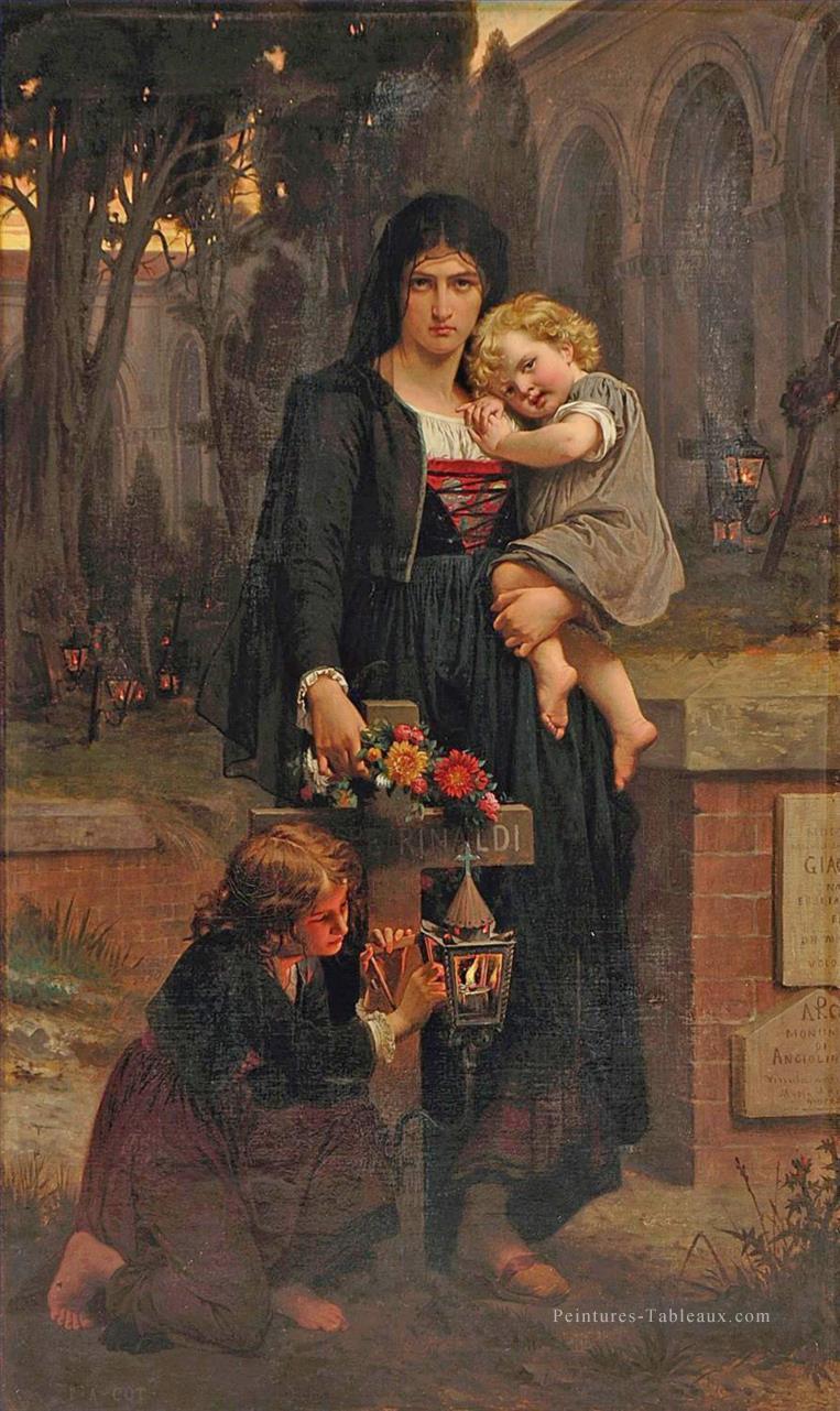 Mère avec ses deux enfants sur la tombe du père Classicisme académique Pierre Auguste Cot Peintures à l'huile
